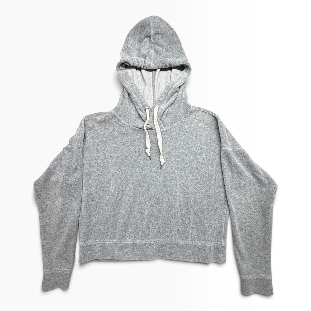Forever 21 Womens Large Heather Gray Cropped Pullover Hoodie Viscose Blend